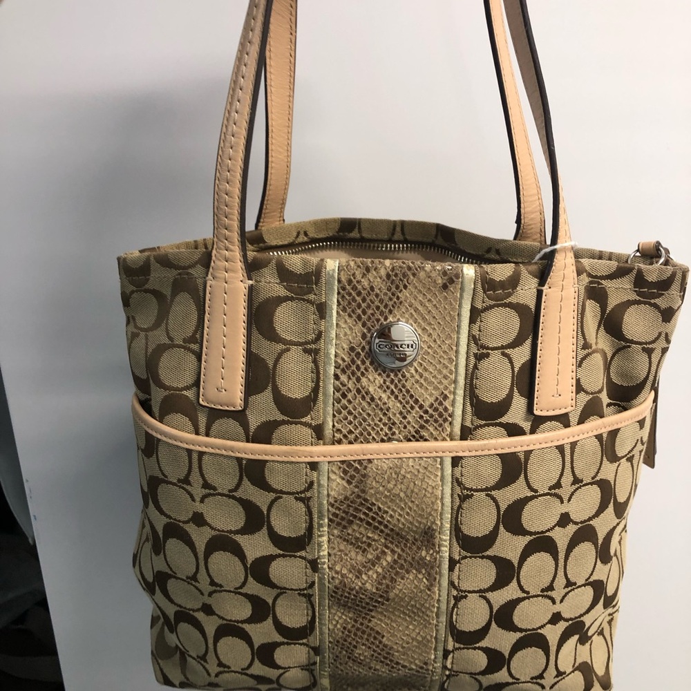 Coach Beige and Brown snake skin Signature Tote
